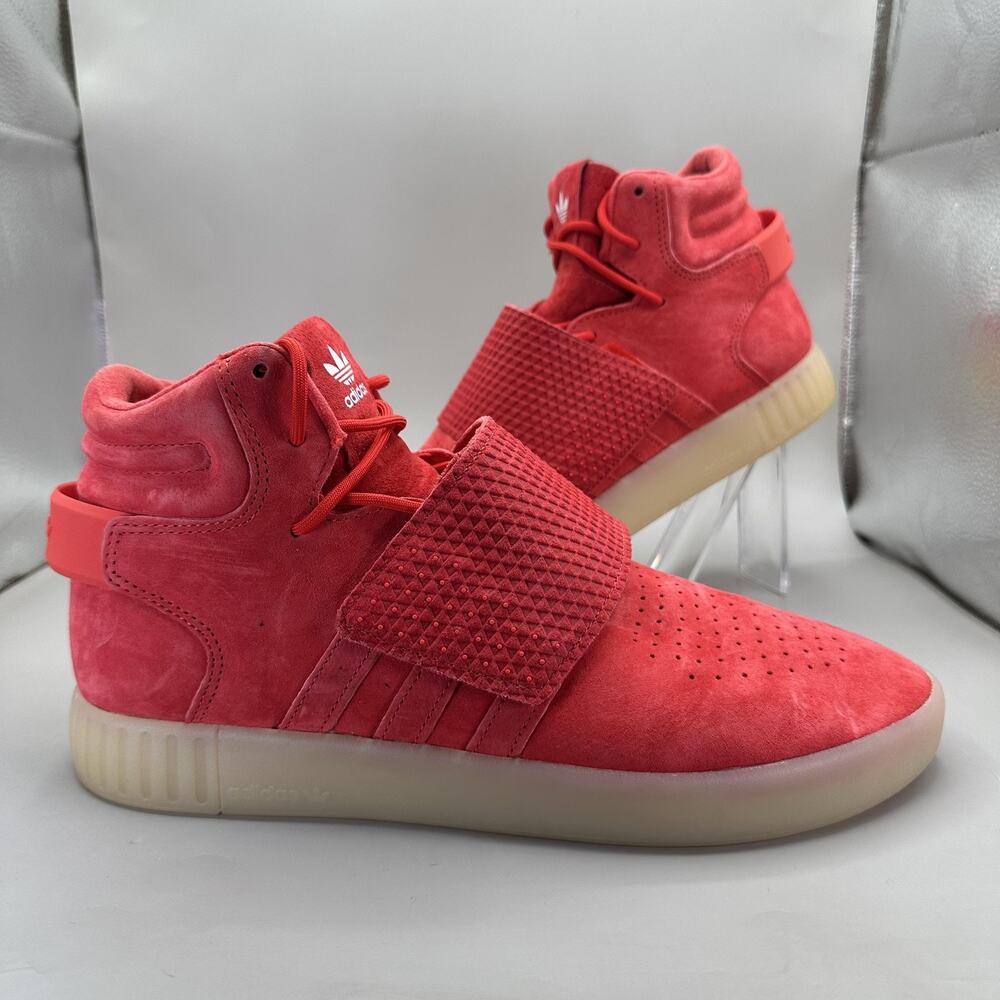 Adidas Tubular Invader Strap Shoes Mens Size 10.5 Red Suede Sneakers YEEZY